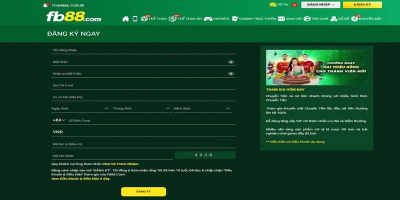 Hướng dẫn chơi FB88 với các bước đăng ký tài khoản game